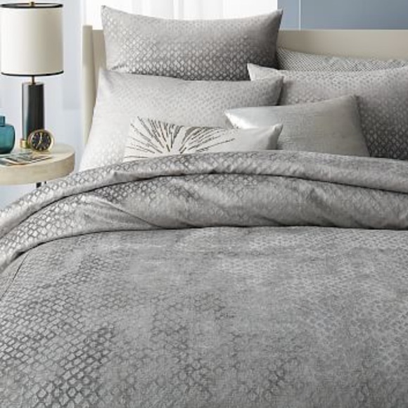 West Elm Other - West Elm Silver Velvet Luster Metallic Ogee Duvet Cover
